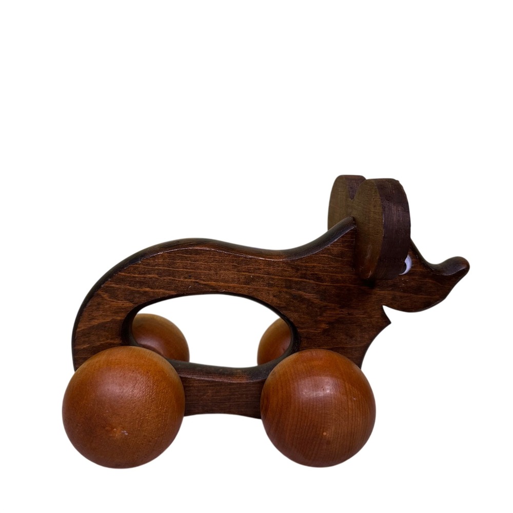 Vintage Wooden Mouse Push Toy Nursery Decor Dark Wood Handcrafted 5.5in